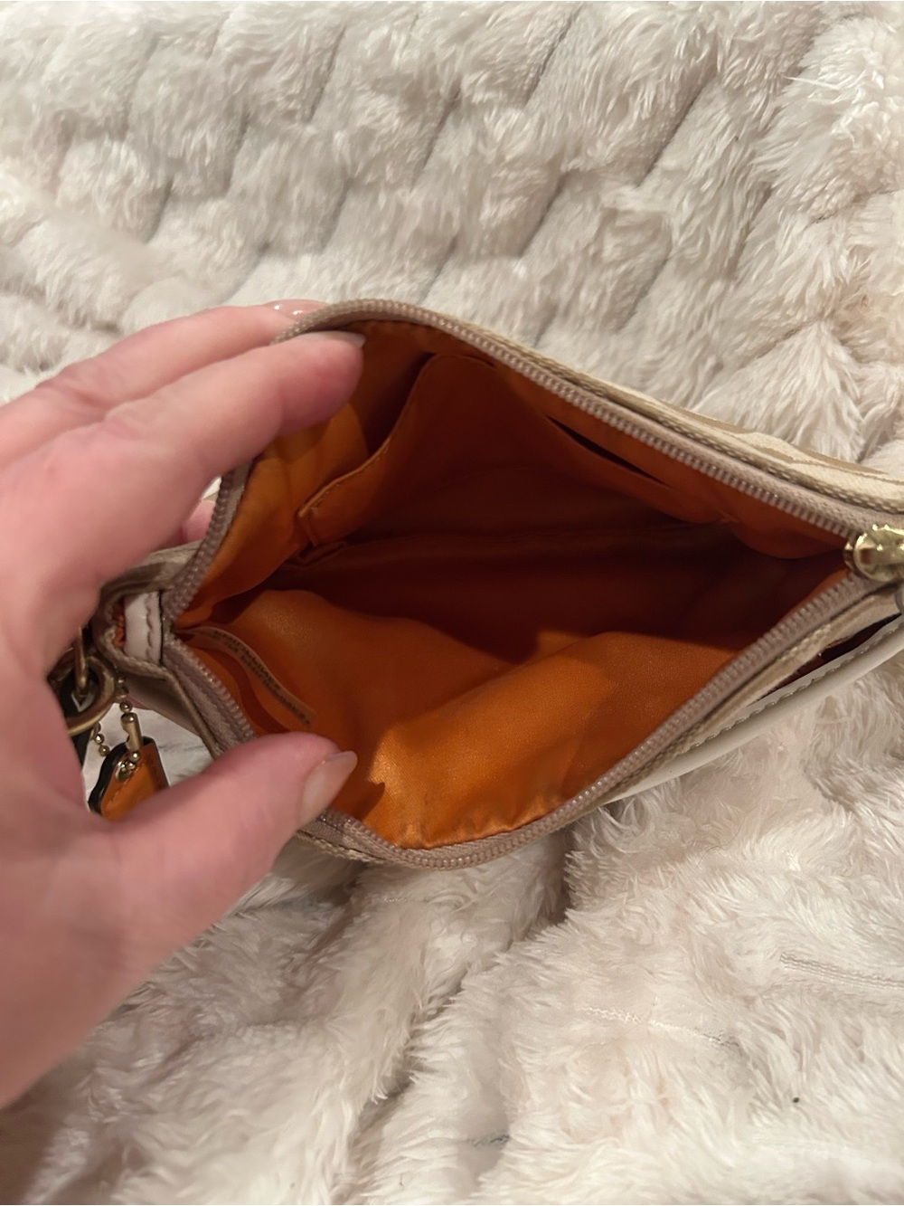 Tan and Cream Signature Coach Wristlet with Turnlock - Picture 4 of 7